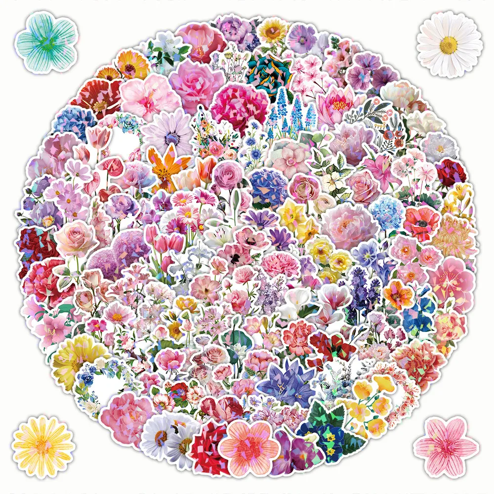 200Pcs Flower Stickers Decorative Sticker Set for DIY Embellishment, Ideal for Notebook Backpack Scrapbook AnimeWorlds Store