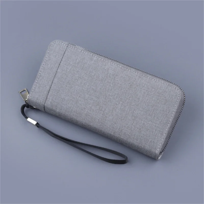 Men\'s Wallets Canvas Handbag Solid Color Zipper Clutch Cell Phone Bag Durable Large Capacity Denim Casual Wallet