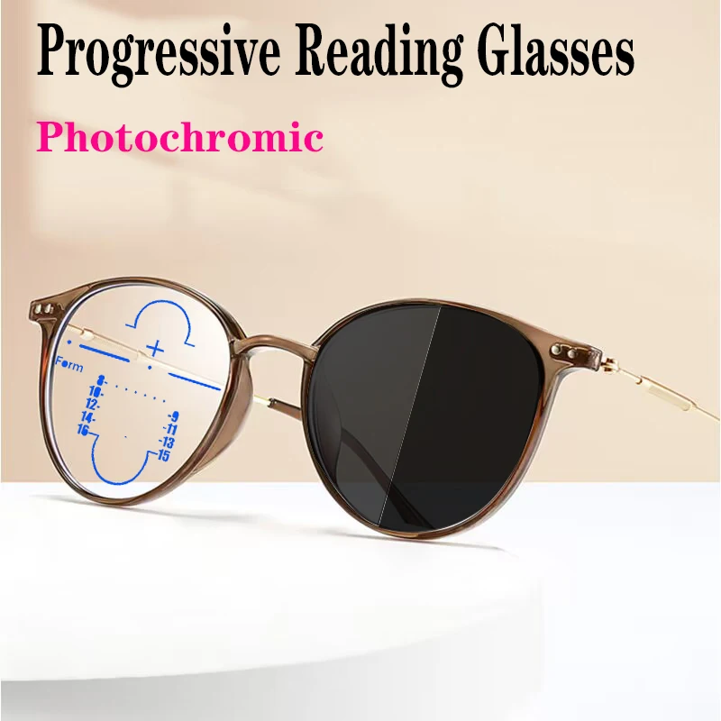 

Retro Photochromic Multifocal Reading Glasses Men Women Progressive Eyeglasses Retro Europe Style French Glasses Diopter 1.0-4.0