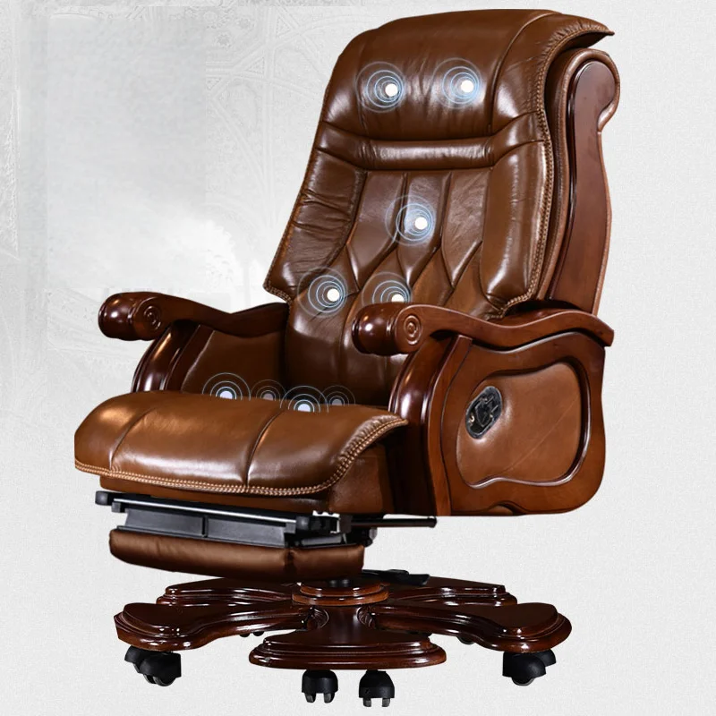 High Quality Office Leisure Massage Chair Boss Chair Chinese Wooden Armrest Recliner with Foot Mat