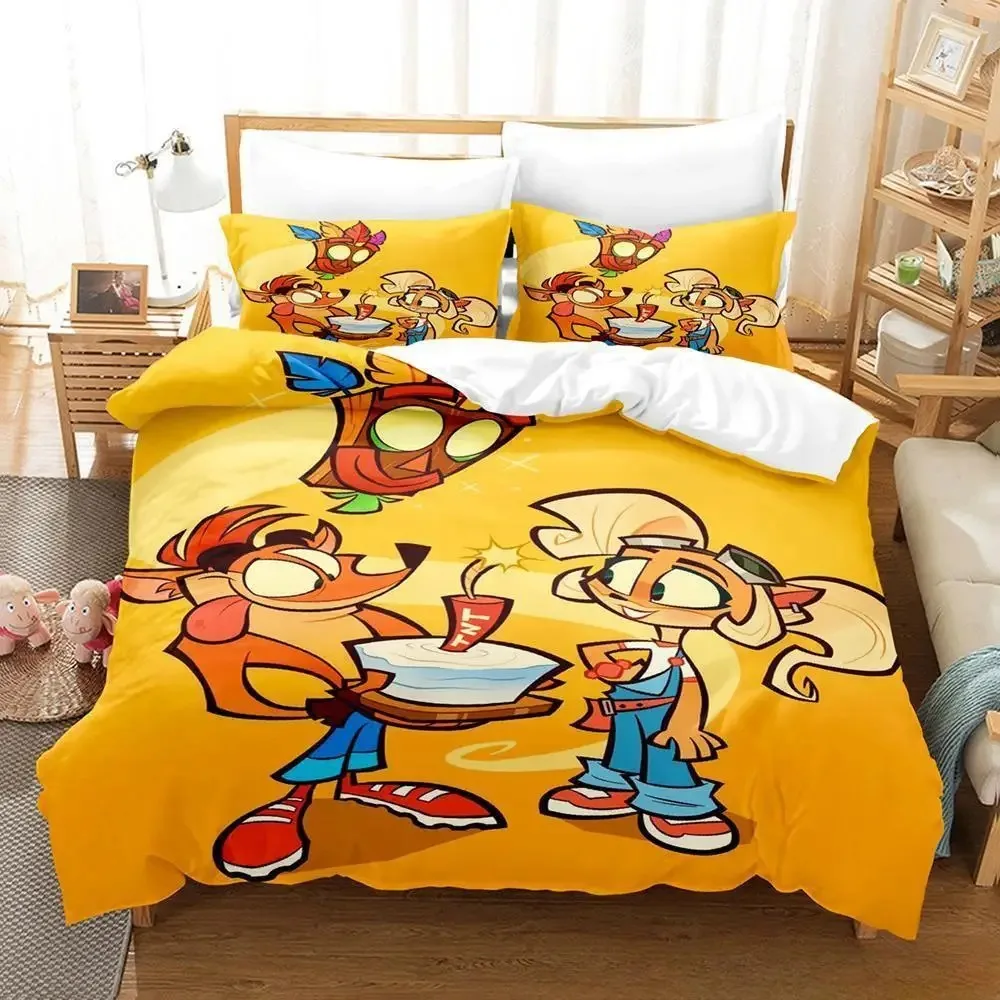 Crash Bandicoot Bedding Set Single Twin Full Queen King Size Bed Set Adult Kid Bedroom Duvet Cover Sets 3D Anime Bed Sheet Set