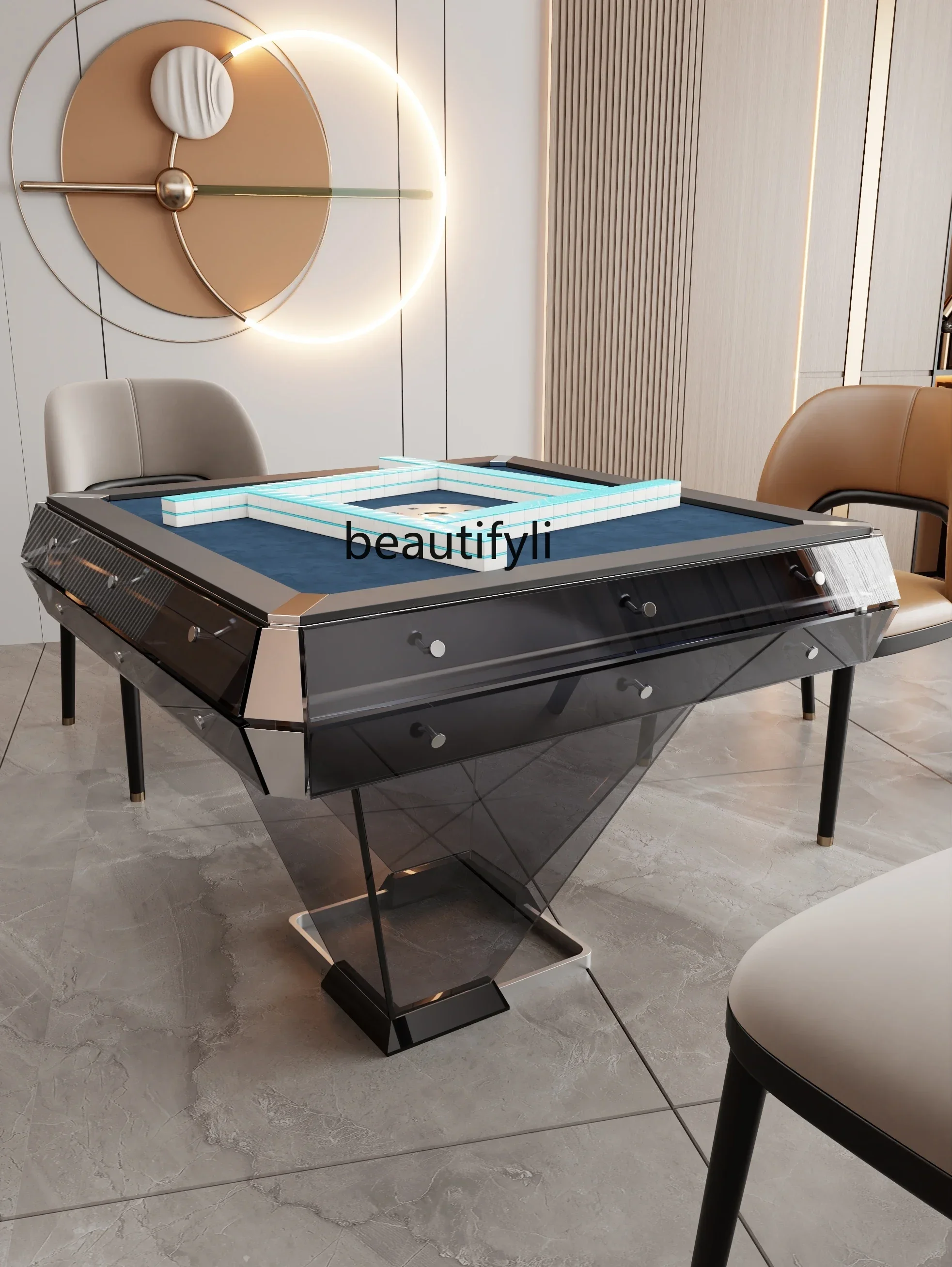 Italian crystal tempered glass mahjong machine electric mahjong table automatic shuffling light luxury mahjong table