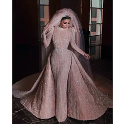 Luxury Beads Mermaid Wedding Dresses with Detachable Train 2024 Long Sleeves Crystal Mermaid Gowns Exquisite Bride Dresses