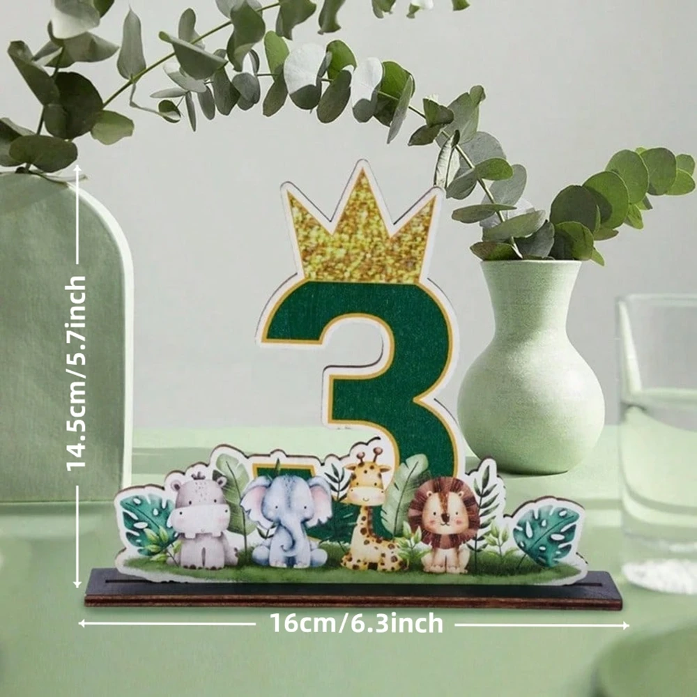 1 Stück Dschungeltier-Holzornament, Geburtstagsgeschenk, Party-Geschenk, Giraffen-Druck Dschungeltier-Design für die Dekoration der 1. Geburtstagsfeier – Detail 1