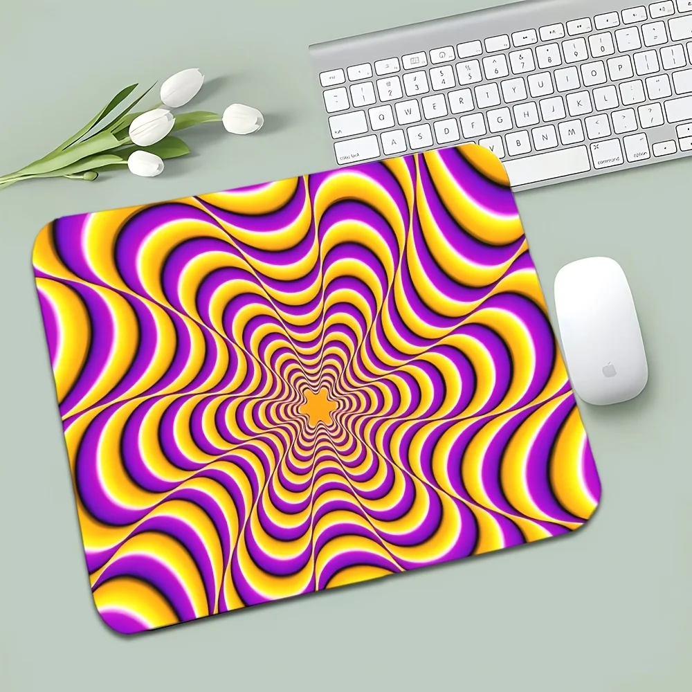 

Фиолетово-желтый коврик для мыши с оптической иллюзией, нескользящий игровой коврик для стола, для настройки рабочего пространства ПК