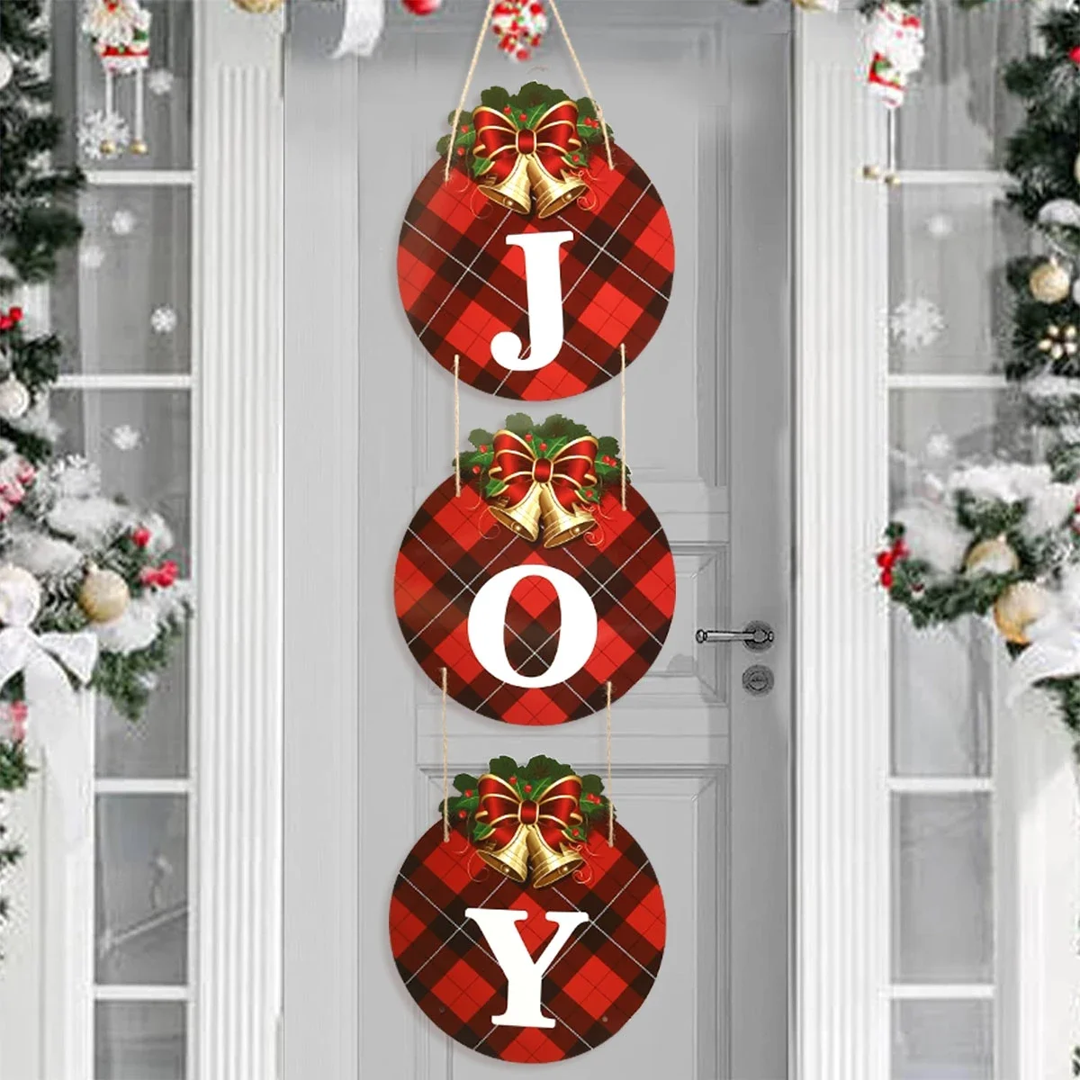 

Plaid Christmas Wreaths JOY Hanging Pendant Christmas Decorations for Home 2024 Xmas Hanging Ornaments Navidad New Year 2025