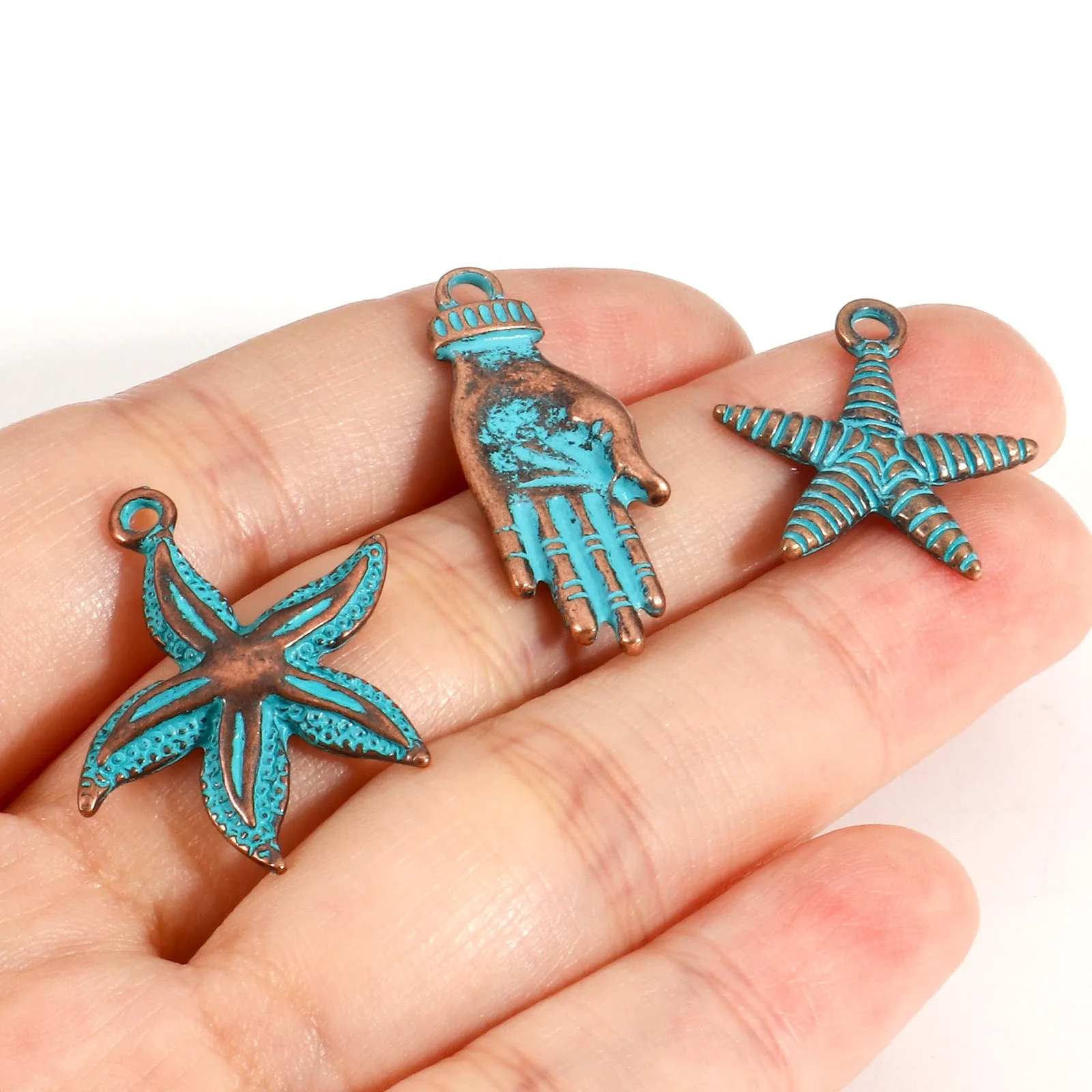 10Piece Vintage Patina Pendants Blue Antique Bronze Shell Star Metal Charms For DIY Bracelets Earrings Necklace Jewelry Findings