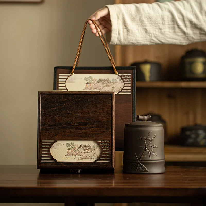 HYS ceramic tea can packaging box empty box retro purple sand single can gift box empty black tea Pu'er black tea storage