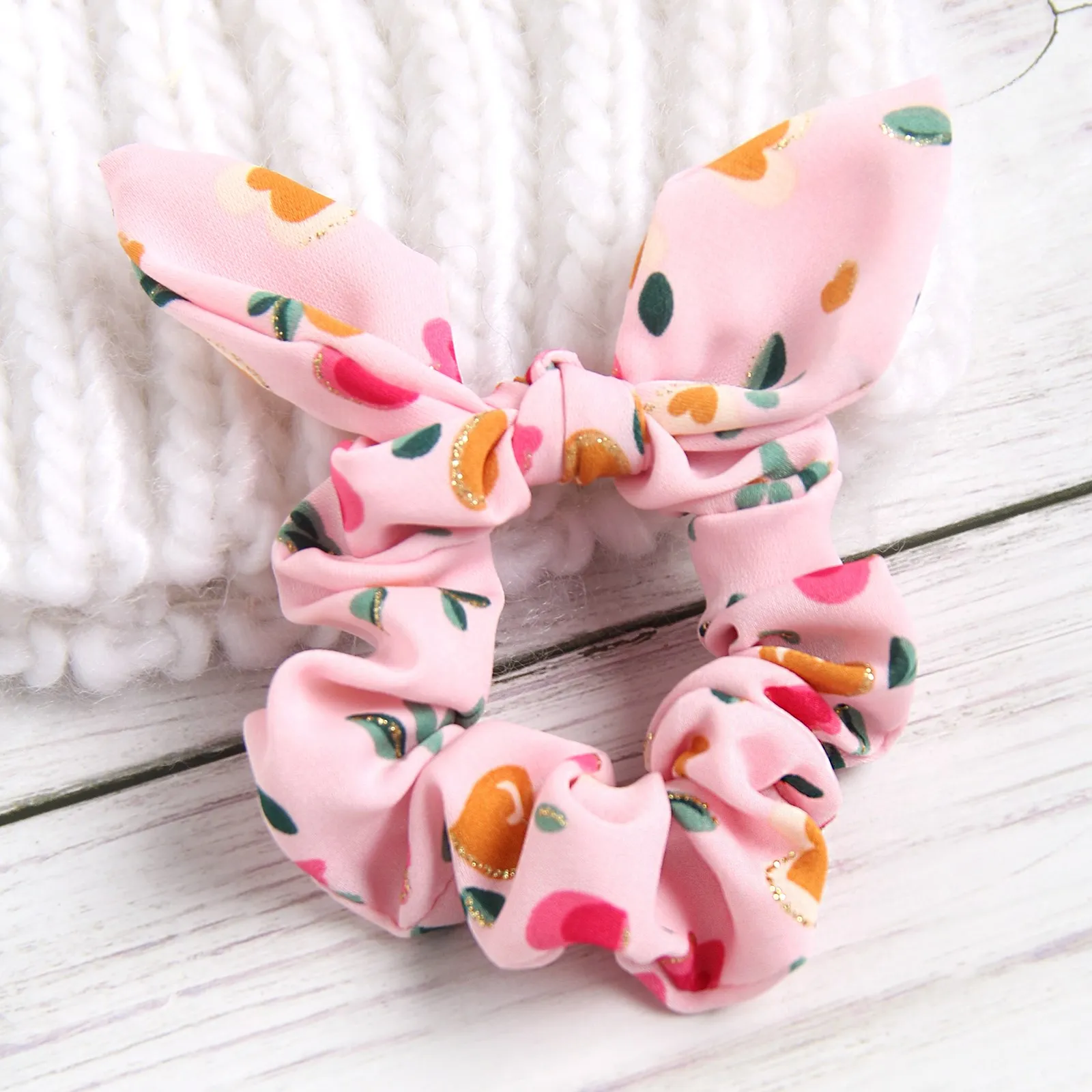 New Fashion Women Scrunchies Full Print Pattern Rabbit Ears Hair Ties Cute Head Band Ponytail Holder Girl Hair Accessories 