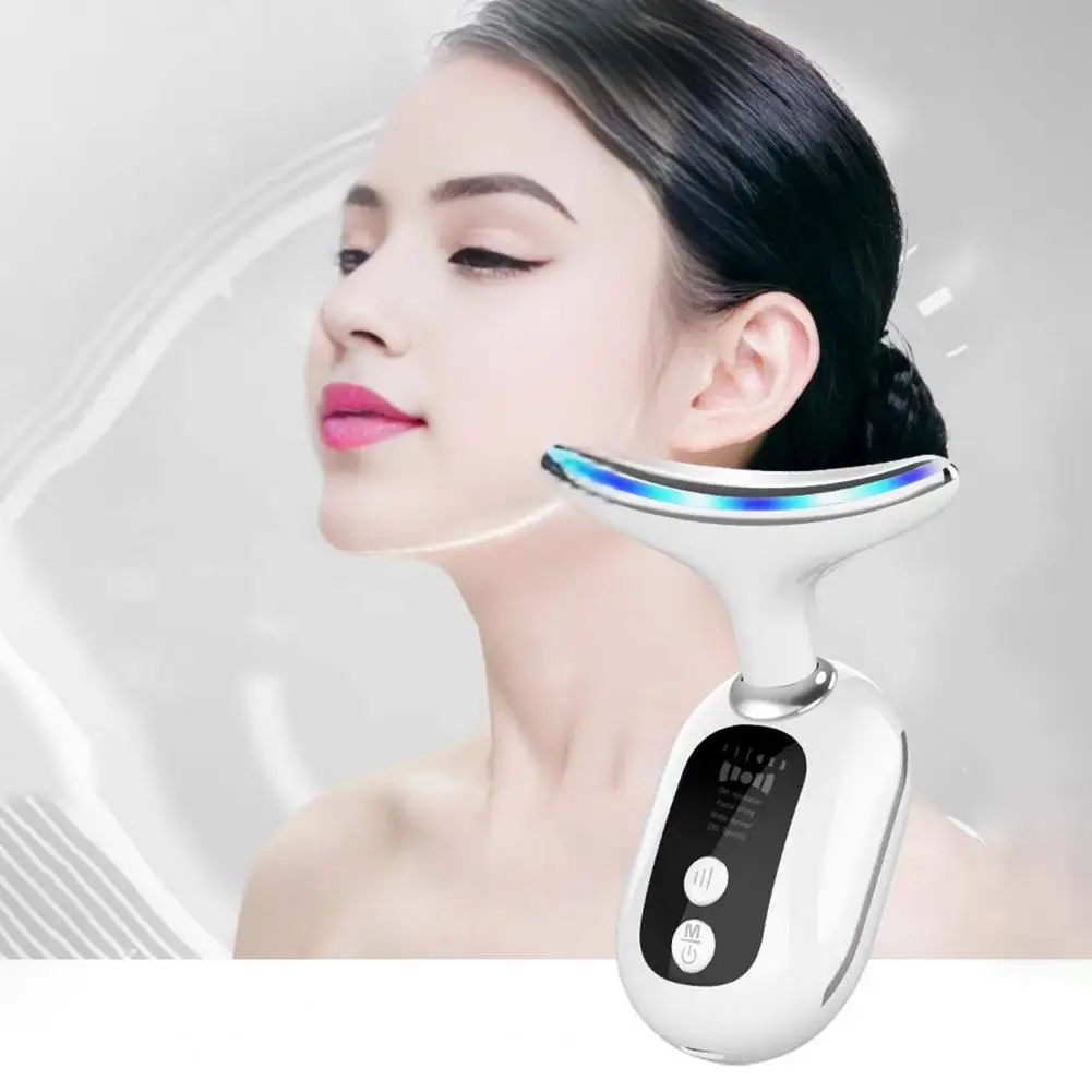 Dolphin-shaped Beauty Instrument 7-in-1 Led Face Neck Massager for Home Use Skin Care Tool with Warm for Smooth for Travel