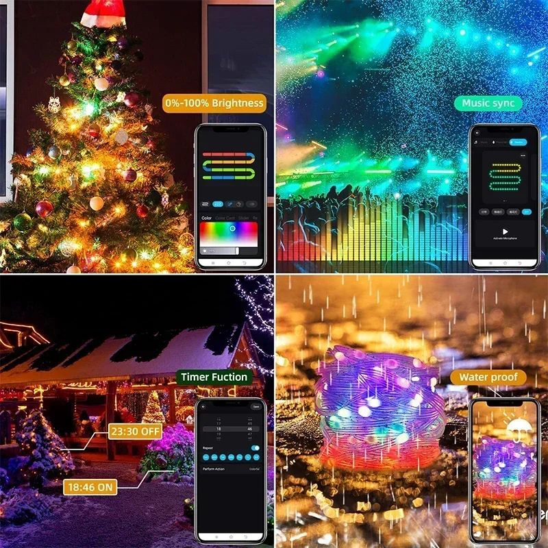 40M Kerstboom String Lights Bluetooth Ws2812b Rgbic Fee Led String Light Party Bruiloft Festoen Garland Decoratie Outdoor