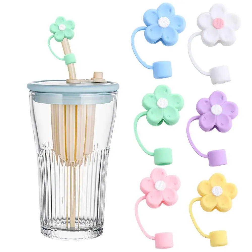 

Cup Accessories Flower Shape Silicone Straw Covers Soft Dust-Proof Straw Cover Cap with Handle Straw Tips Cover Cup Decoration