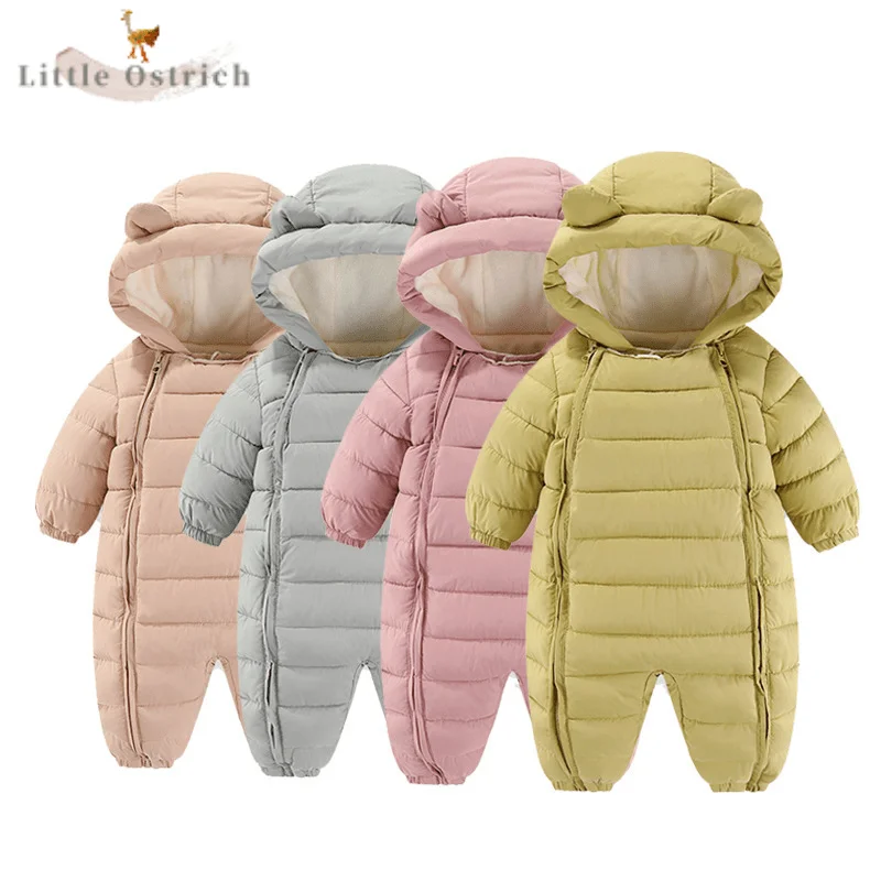 Newborn Baby Boy Girl Fleece Inside Hooded Cotton-padded Romper Coat Infant Toddler LongSleeve Warm Jumpsuit Winter Clothes 0-2Y