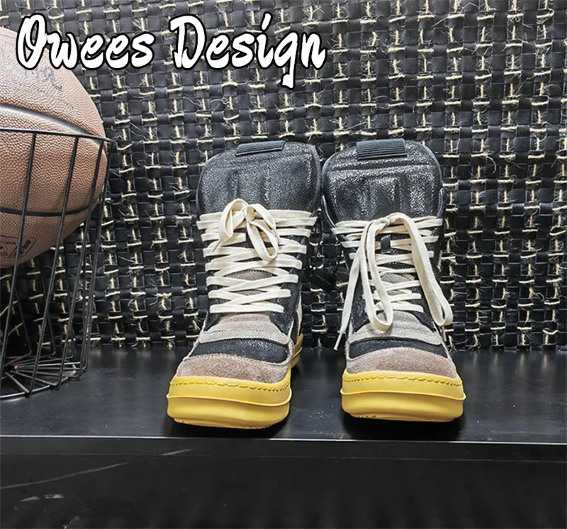 Owees-zapatillas de deporte de cuero genuino con cordones para hombre, zapatos deportivos masculinos de alta calidad, estilo Hip Hop, Rock Street