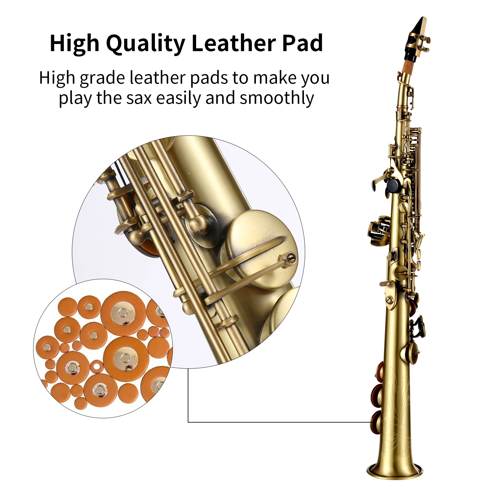 Professional Brass Straight Bb Soprano Saxophone Nickel Plated Sax Woodwind Instrument Carve Pattern with Carrying Case Mouthpie