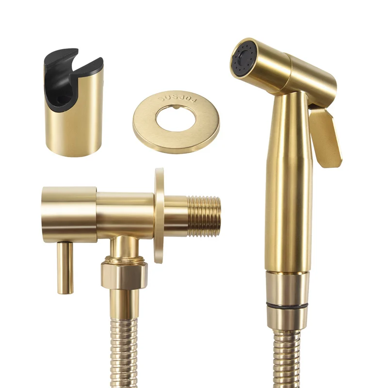 

A7THK-Bathroom Toilet Bidet Tap Kit Brushed Gold Wall Mounted Bidet Sprayer Shower With Shut-Off Valve