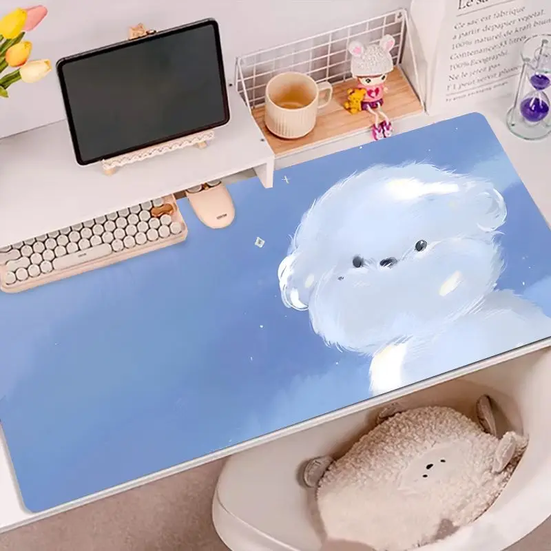 Leather Desk Pad Mouse Protector Non-Slip Cute Bear Duck Blue Large Mouse Pad Home &Office Desk Mat PU Leather Laptop Desk Pad view 2