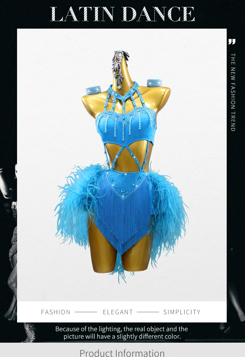 2026 Damen Lateinamerikanische Kleidung Mädchen Abendkleid Samba Bühnen-Tanzkostüm Cabaret Tanzbekleidung Wettbewerb Ballsaal Party Federanzug – Detail 2