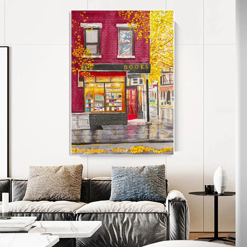 الخريف مابل ليف الملصقات والمطبوعات ، العمارة الحضرية المشهد ، قماش اللوحة ، جدار الفن صور ، شريط المنزل و غرفة الديكور #4