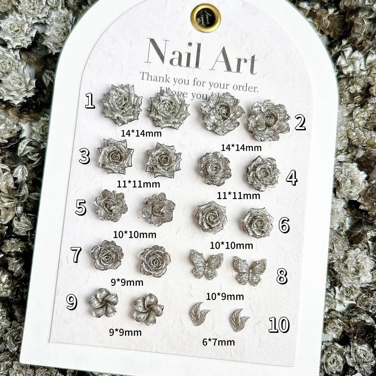 Encantos de uñas de flor gris con purpurina de Hada de resina 3D, estilos luminosos varios, flor de resina mixta, decoración artística de uñas, piezas de manicura DIY