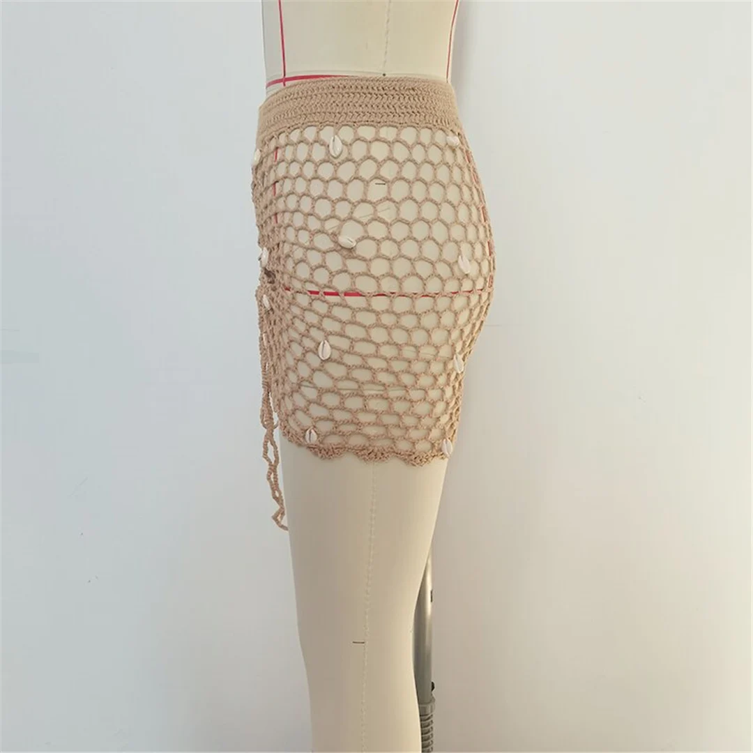 Ausgehöhlter, durchsichtiger, gehäkelter, gestrickter Strandrock, Strandkleid, Strandmode, Damen V6479 – Detail 20