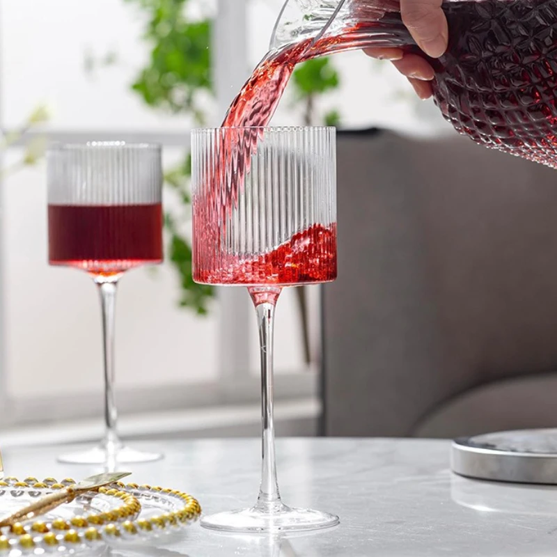 

4PCS French Vertical lines Champagne Glasses Home Glass Goblets High-end Red Wine Glasses White Wine Glasses Cocktail Glasses