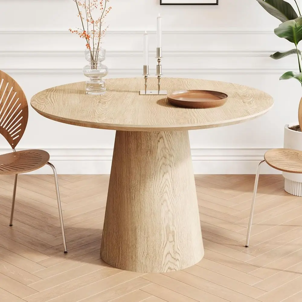 

43 Round Dining Table with Elegant Wood Base for Kitchen and Living Room