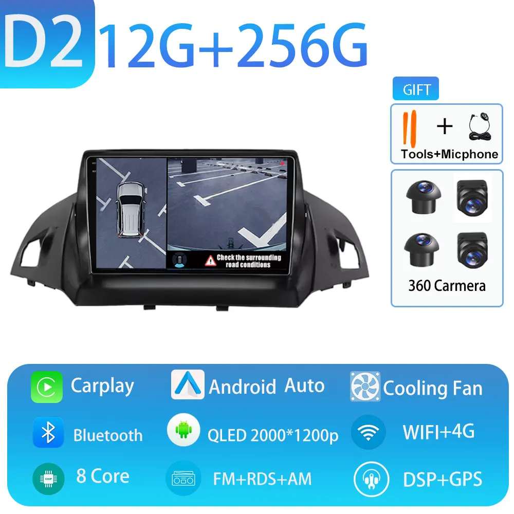 Autoradio voor Ford C-MAX Kuga 2 Escape 3 2012-2019 Carplay Autoradio Android 15 Auto GPS Auto Multimedia touchscreen 4G WIFI