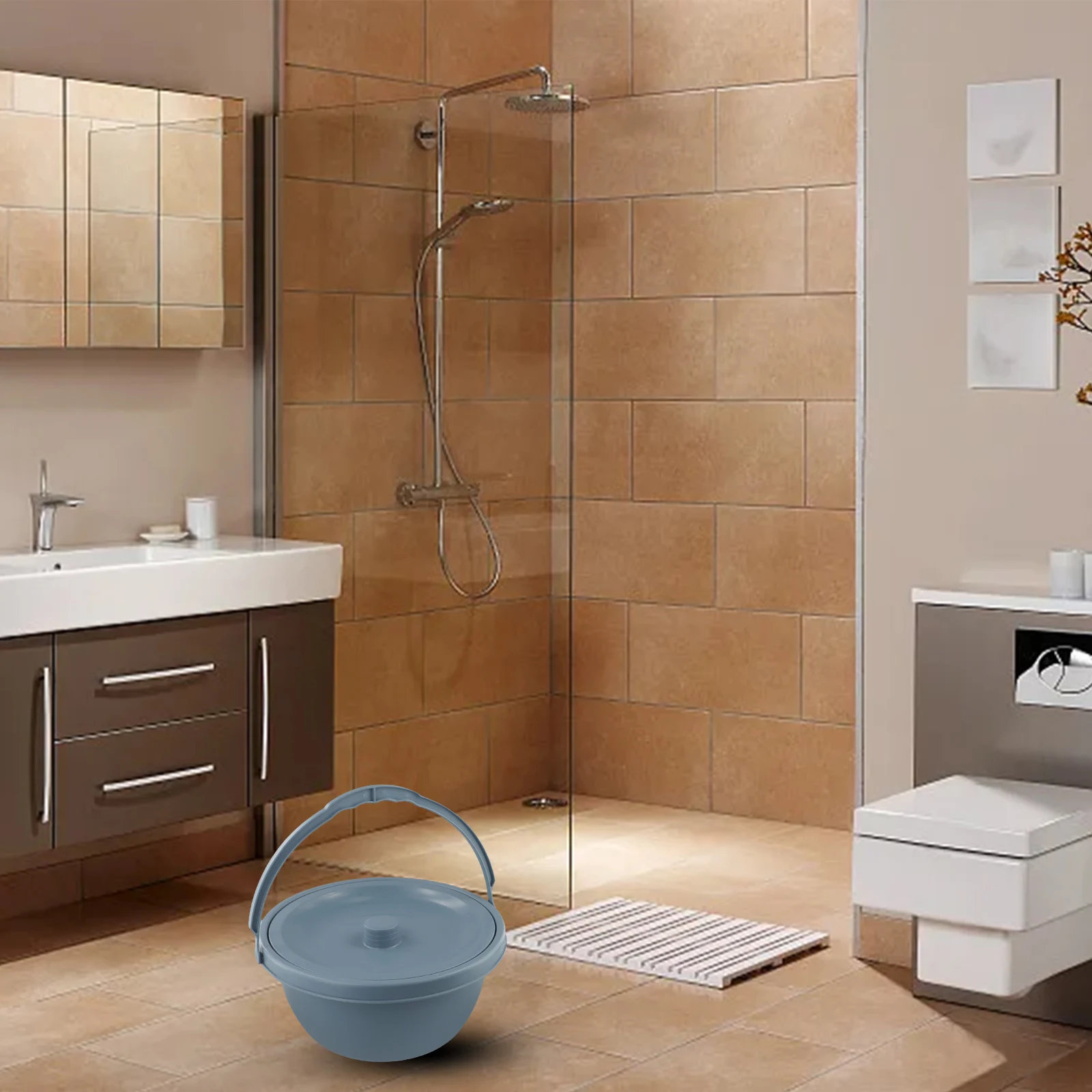 

11.00X11.00X5.11 Inch Chamber Pot With Lid Urinal Chamber Pot Easy To Clean Fine Performance Long Service Time PVC Material