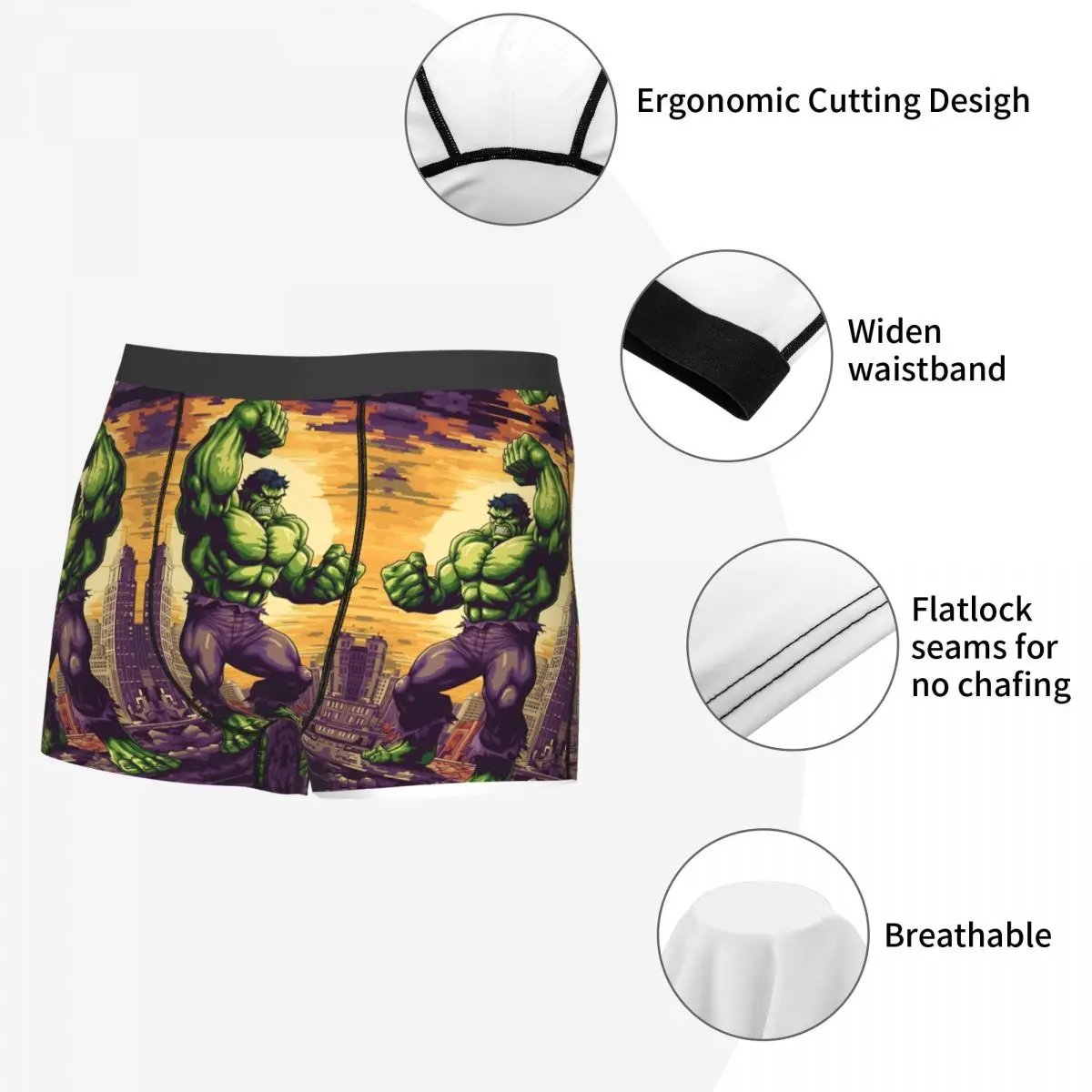 Novità maschile personalizzata Hulk Incredible Glow Intimo Cartoon Movie Boxer Slip Pantaloncini morbidi Mutandine Mutande