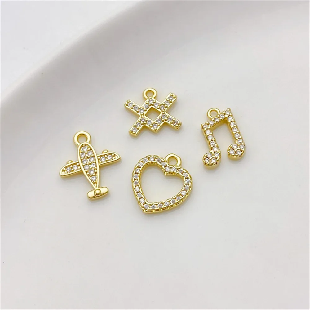 

14K Gold-Color Micro-inlaid Zircon Love Unicorn Airplane Pendant DIY Bracelet Necklace Jewelry Material Pendant L529