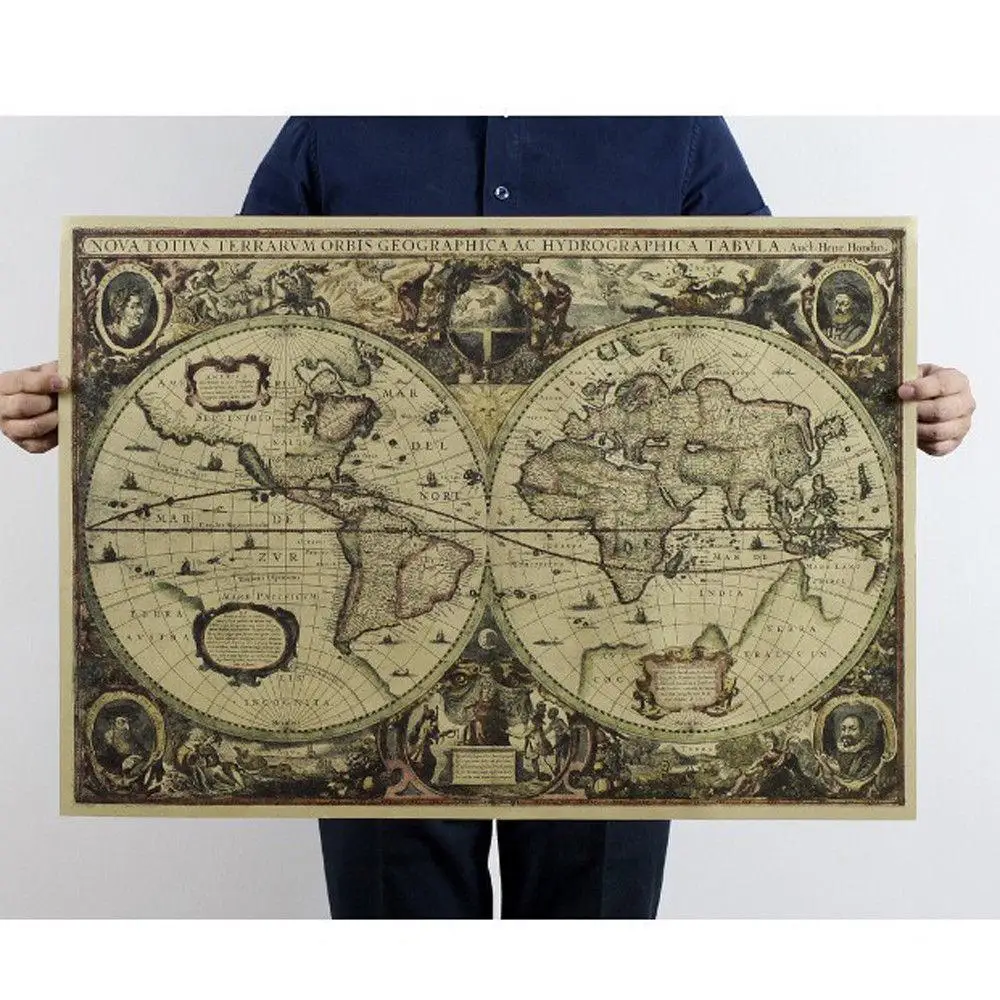 Mapa del mundo Retro mapa del océano náutico cartel de papel Kraft Vintage pegatina de pared antigua