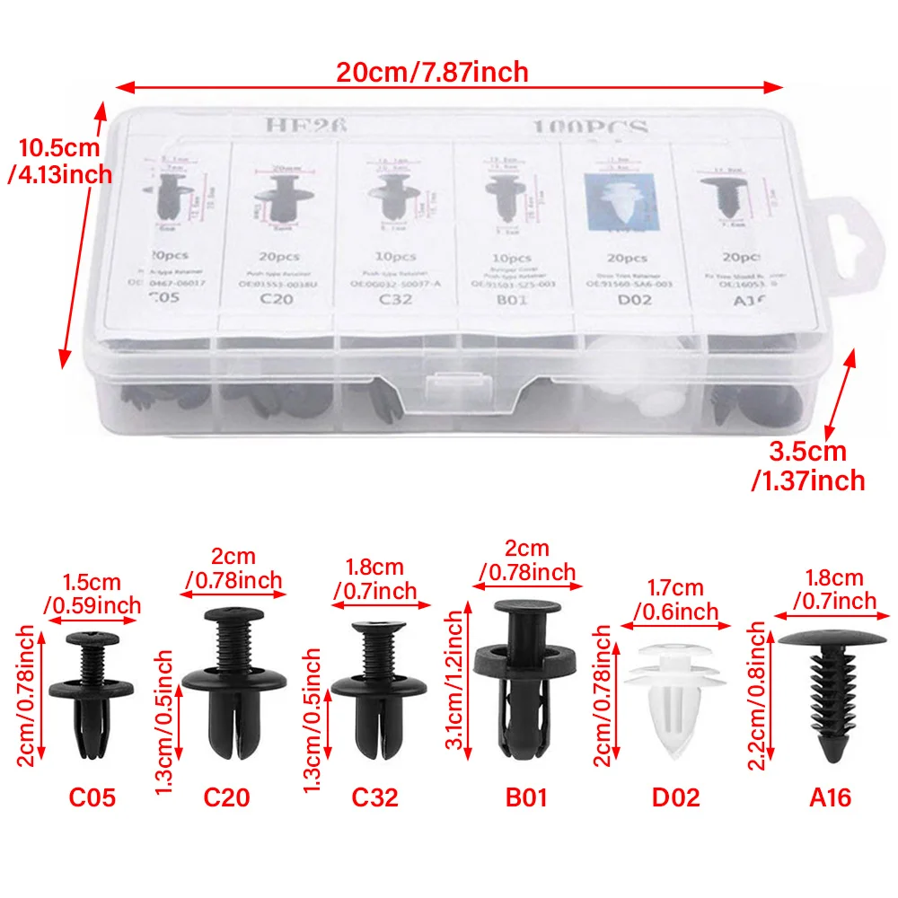 100pcs Auto Fender Rivet Clips Fastener Clip Kit Car Body Push Retainer Pin Rivet Bumper Door Trim Panel Retainer Car Clips