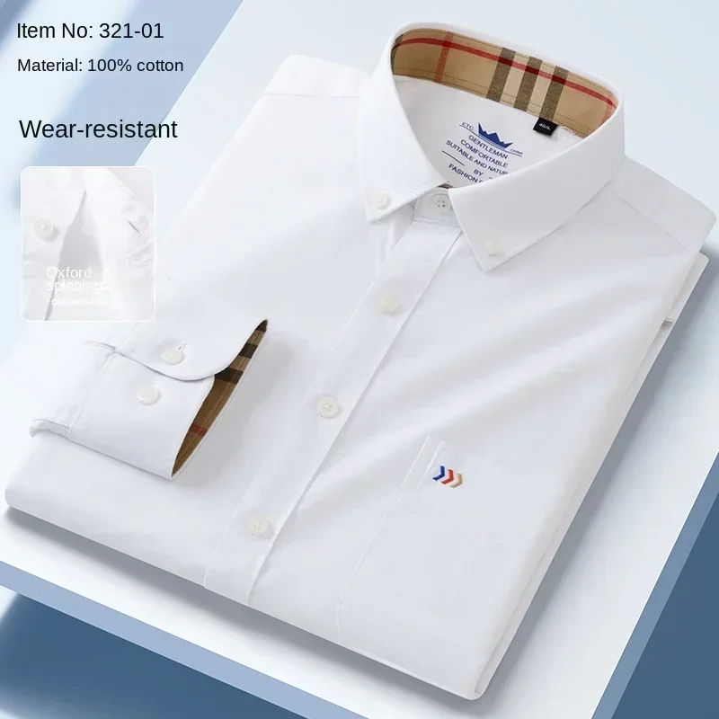 100%cotton two-color Oxford shirt  long sleeve embroidered casual white dress shirt men without pockets cotton casual shirt men