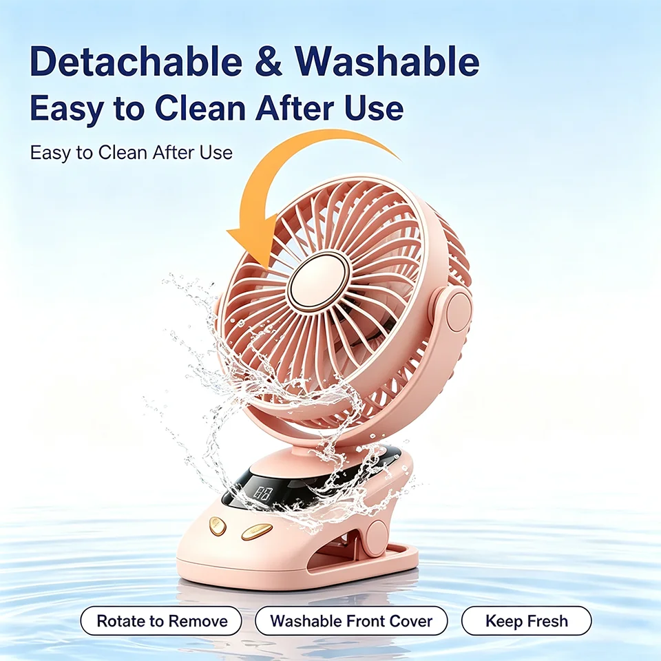 Quiet Clip On Desk Fan 5 Speed Sleep Mode USB Rechargeable 360° Adjustable Mini Cooling Fan for Bedroom Bedside Baby Crib