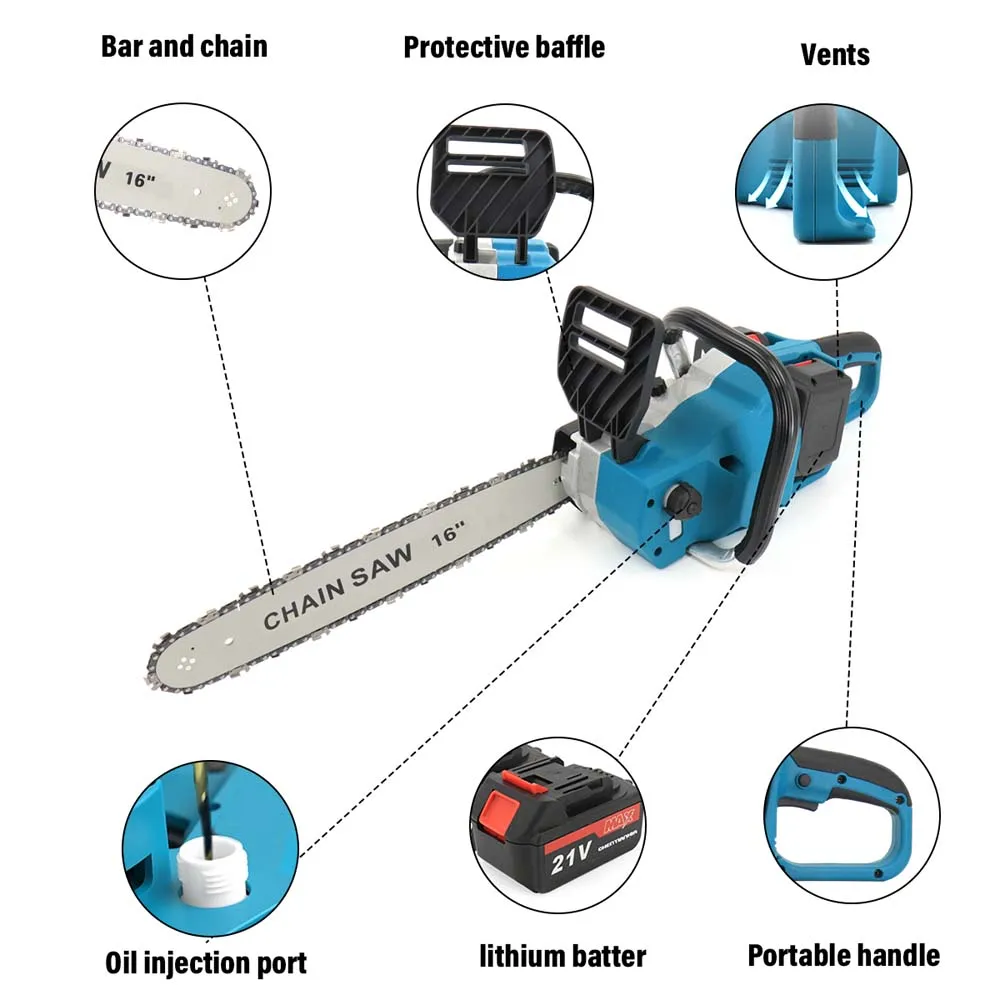 10-18'' Electric Cordless Chainsaw Powerful Wood Cutter Saw +4Battery For Makita