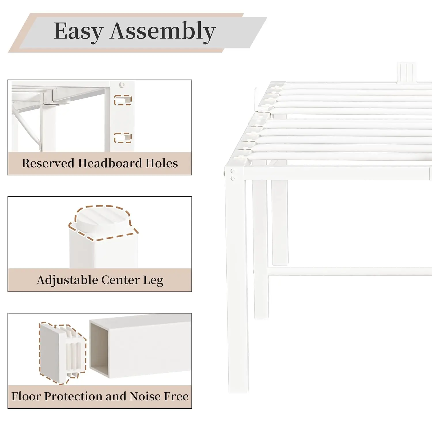 24 Inch Tall Metal Platform Bed Frame 3500LBS Full Size White, Customized
