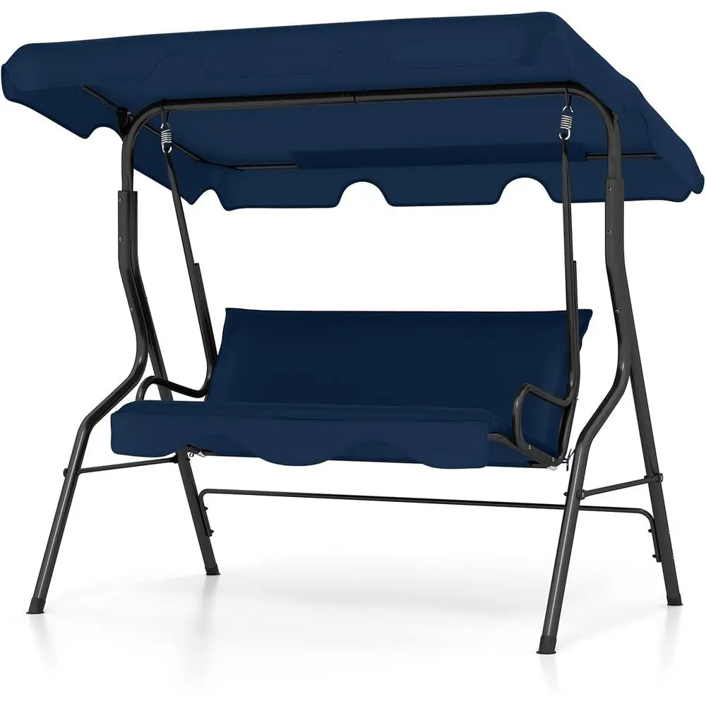 

3-Person Navy Blue Patio Swing with Removable Cushion and Durable Steel Frame for Outdoor Spaces