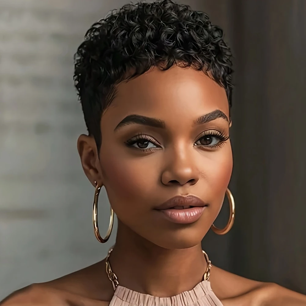 Pixie Cut Wigs Brazilian Remy Human Hair Wig For Women Short Afro Kinky Curly Machine Made Wigs