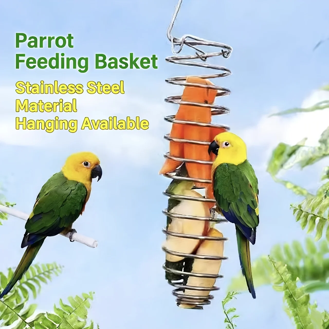 

Parrot Bird Food Fruit Basket Toys Stainless Steel Feeding Device Birds Cage Feeder Pet Feeder Bird Supplies Accessories Outdoor