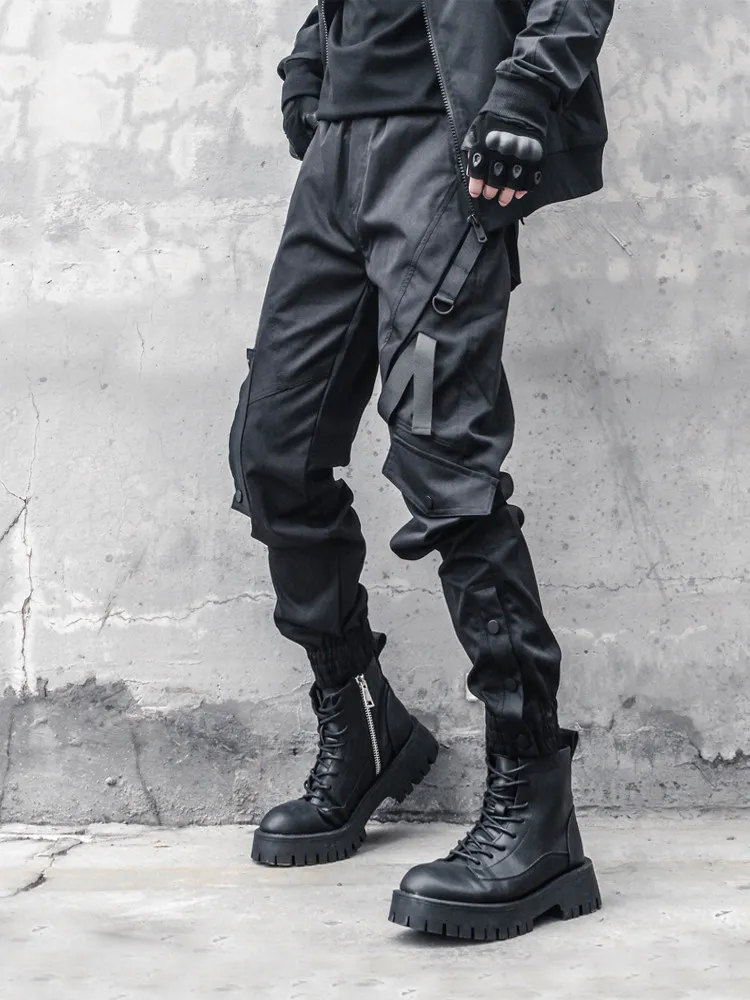 Dark cycling workwear pants for men, stylish and trendy with multiple pockets leg binding pants casual and comfortable car pants