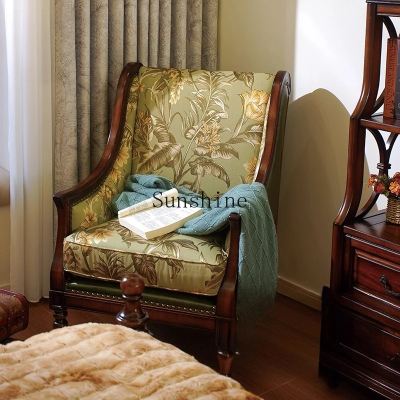 

American country leisure solid wood simple retro style living room balcony sofa bedroom fabric tiger chair