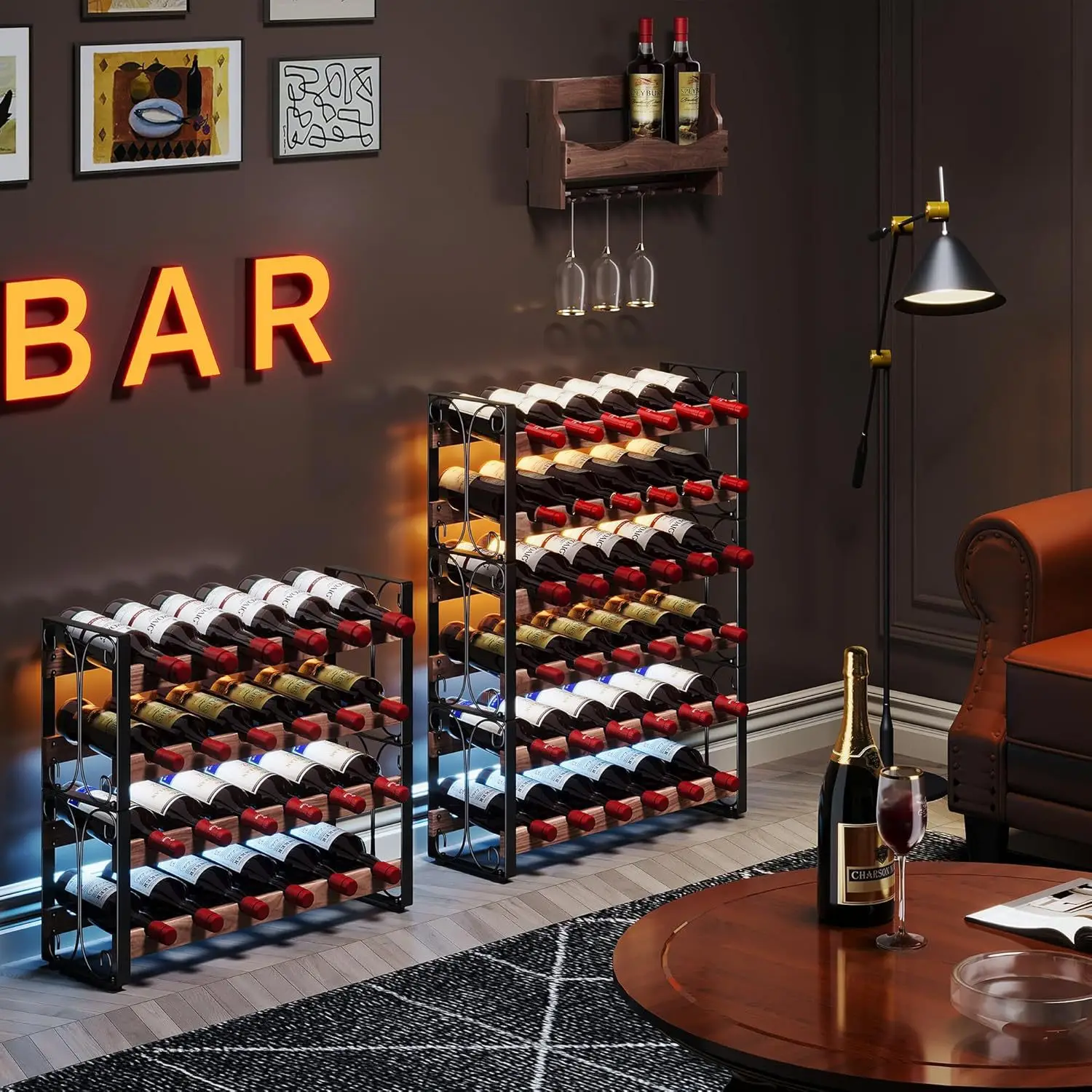 Custom 36 Bottle Wine Rack Freestanding Floor Wine Rack Used Alone or Stacked Six Layers Stable Wine Display Rack