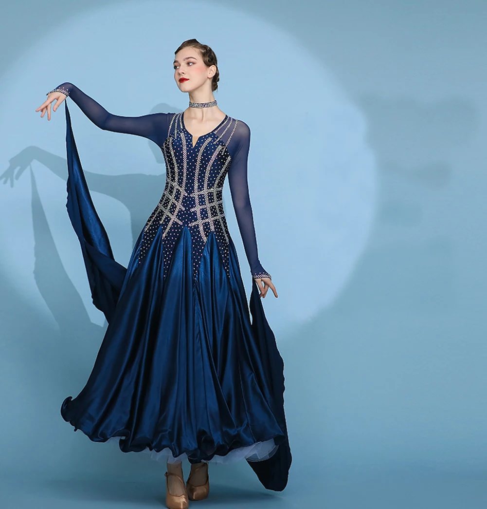 2023 new modern dance dress waltz performance costume set with diamonds national standard dance costume