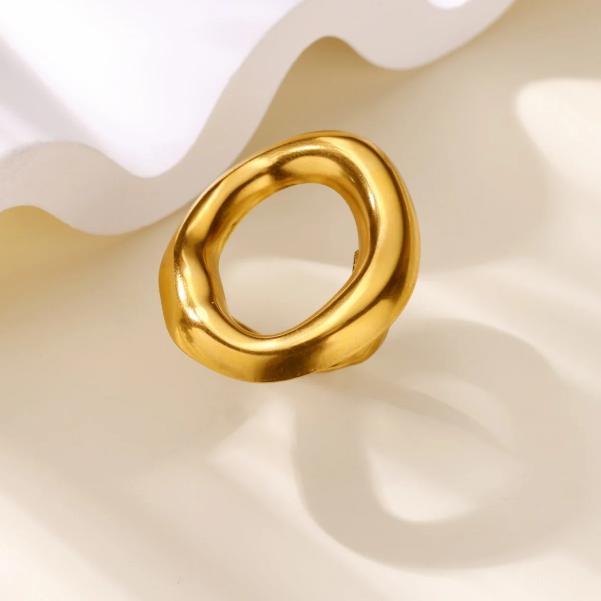 

Cute Irregular Oval Open Rings for Women Stainless Steel Gold Color Finger Ring 2025 New Fashion Trend Wedding Couple Jewelry