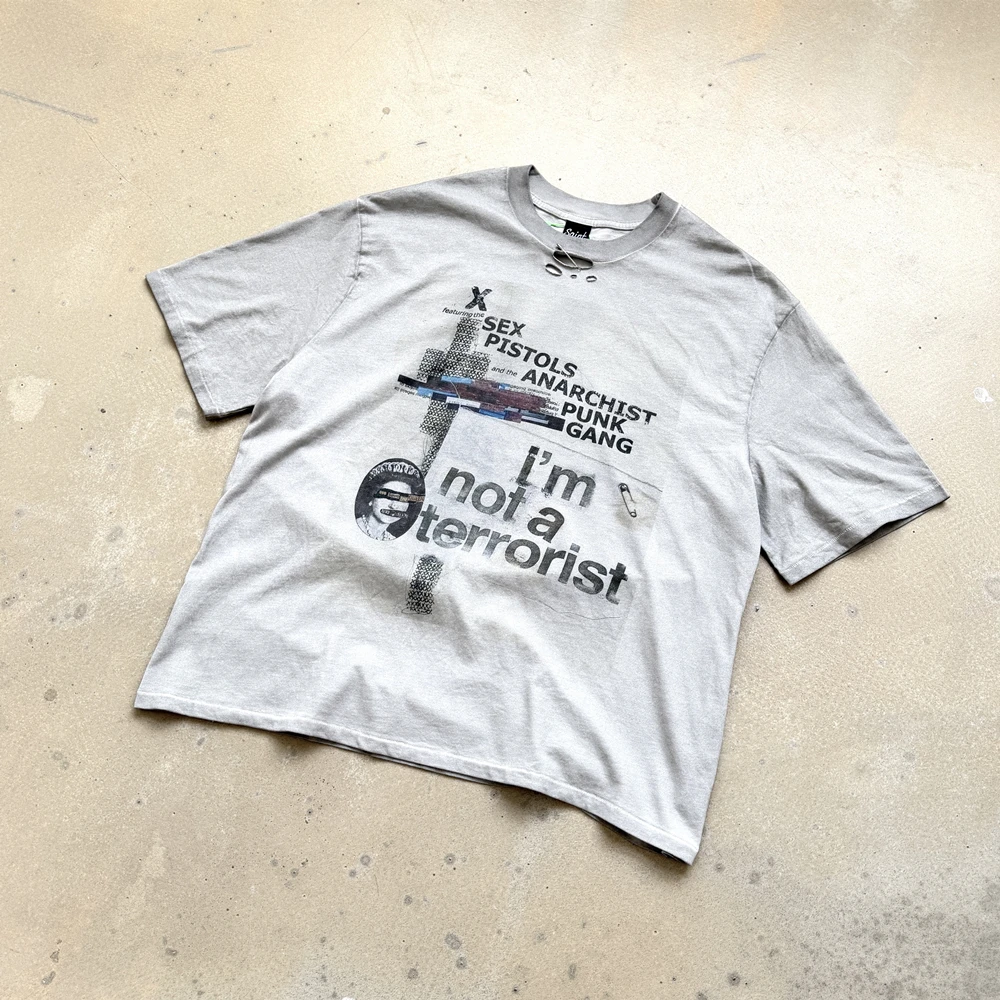 

Yao Fashion Oversize Loose Vintage Brand Punk Rock and Roll Band Graphics Short Sleeve Summer Tops Tee T Shirt For Men