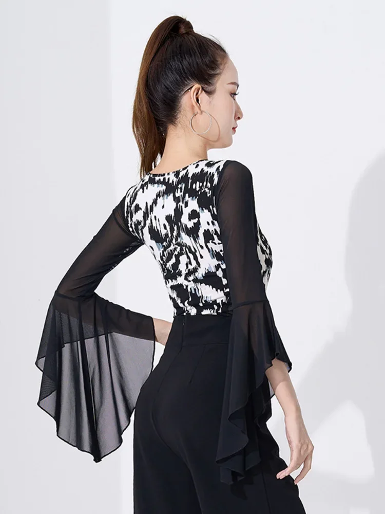 Tinta unita Pratica di danza latina Top moderni Sala da ballo Ragazza Jazz Mesh Competizione Costume Linea Donna Pagliaccetti classici 2024 Nuovo