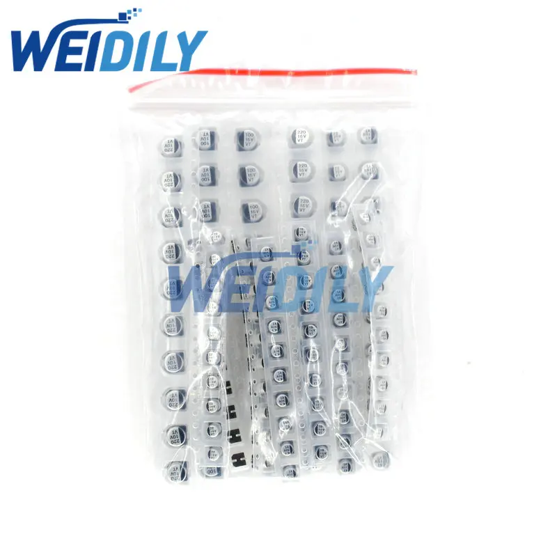 130PCS 1uF-220uF SMD Aluminum Electrolytic Capacitor Assorted Kit Set 13values*10pcs=130pcs Capacitance Samples Kit New