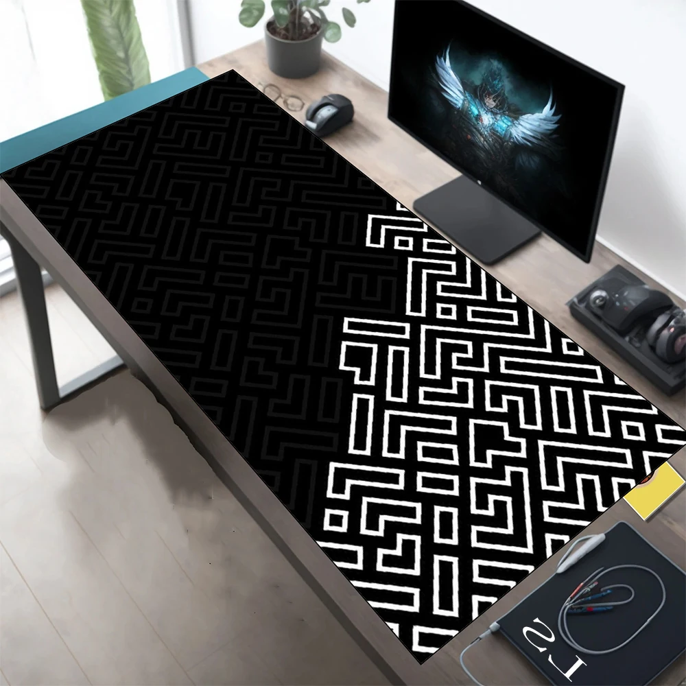 Large Size Keyboard Mause Pad 40x90cm Lock Edge Thicken Gaming Mousepad Geometric Lines Non-slip Deskmat Natural Mouse Mat