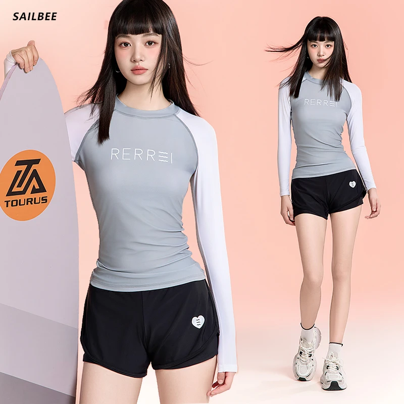 

SAILBEE Women's Long Sleeved Swimsuit Diving Suit UV Sun Conservative Thin Surfer Suit Quick Dry Hot Spring Snorkeling Swimsuit